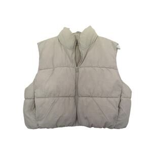 H&M Divided Beige Off White Puffy Vest Puff Vest Full Zip Size Medium
